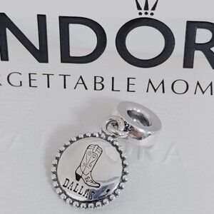 Pandora Dallas Texas Cowboy Boot Dangle Charm S925 Silver Pendant with box